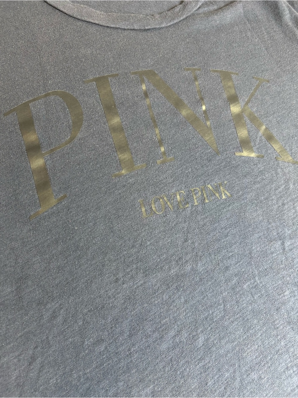 PINK Victoria's Secret Gray Tee with Gold Logo